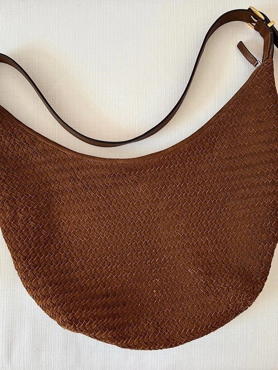 Madewell Handbags - Madewell The Essential Curve Shoulder Bag in Handwoven Suede Brown